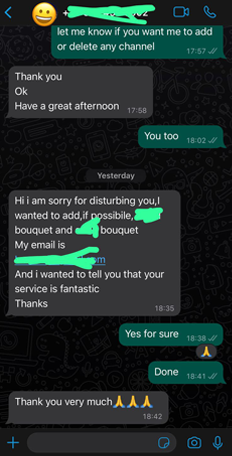 IPTV customer review showing successful activation and premium IPTV service quality