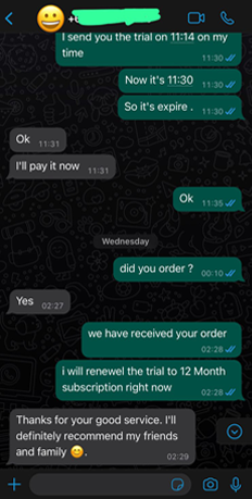 IPTV customer review showing successful activation and premium IPTV service quality